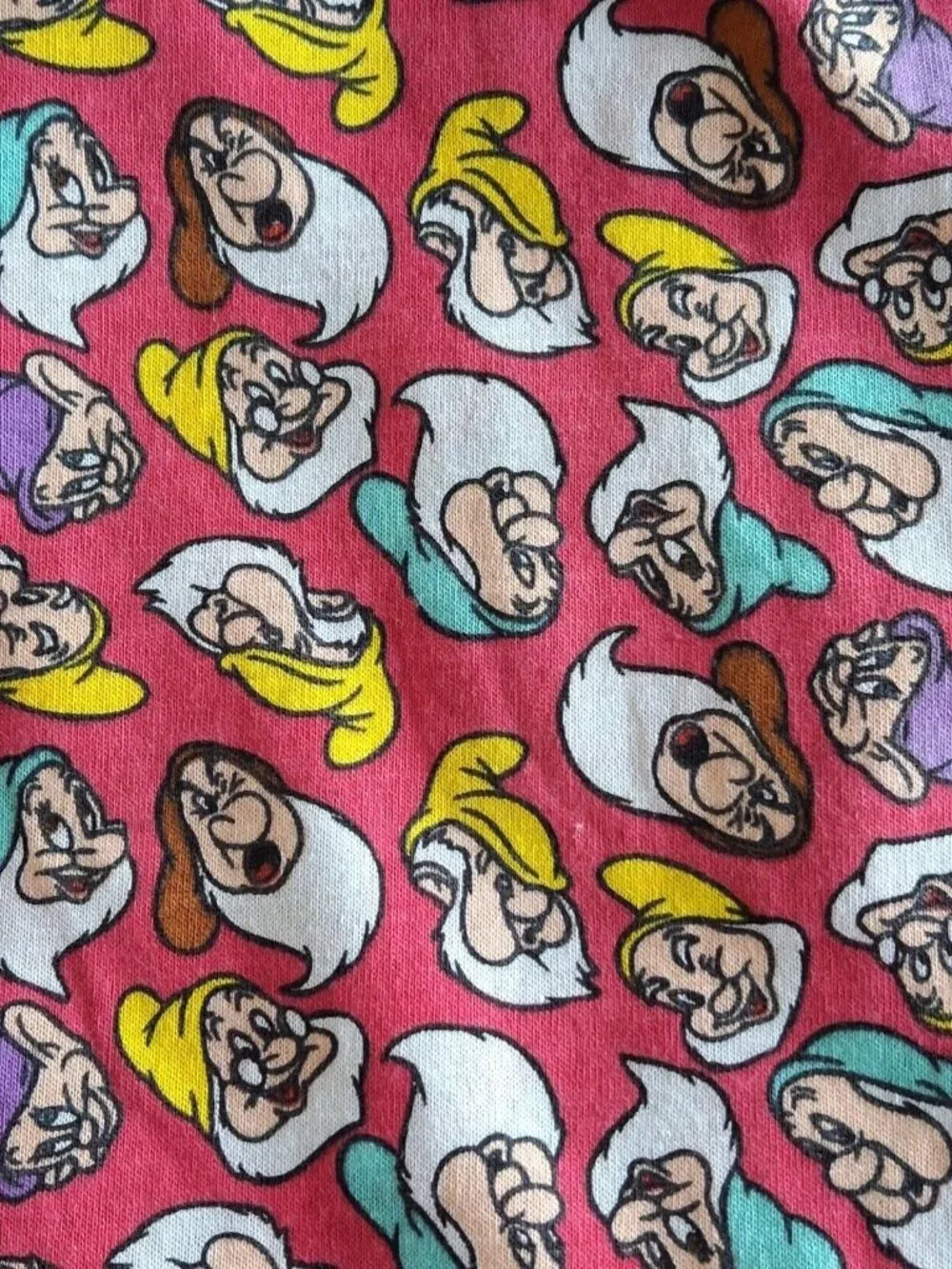 Vtg Disney Snow White & the Seven Dwarfs Fabric Pink Jersey Knit-1.5 yards